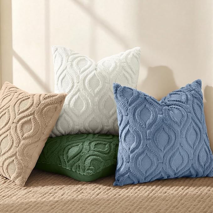 decorUhome Throw Pillow Covers 20x20 Inch Set of 2, Soft Plush Faux Wool Dusty Blue Solid Couch Pillow Covers, Accent Farmhouse Neutral Square Pillow Cases for Sofa Bed Living Room