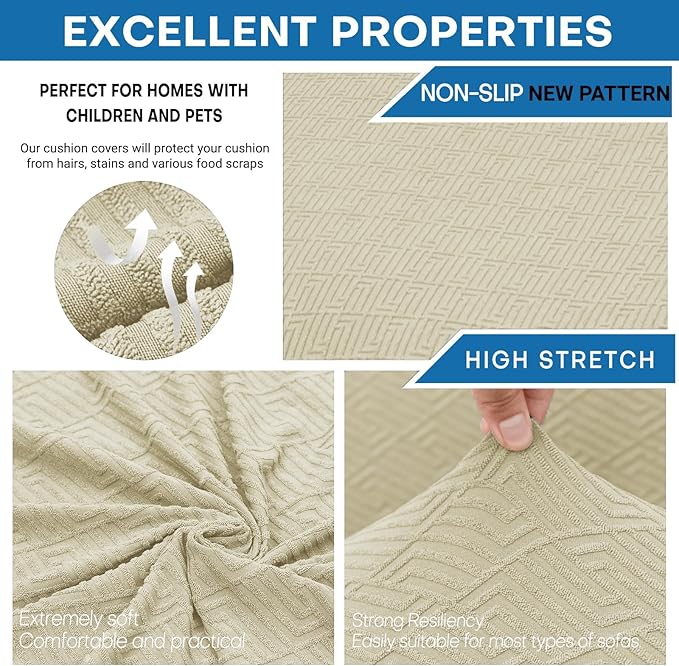 XINEAGE New 3 Pieces Couch Covers for 2 Extra Large Cushion Sofa Super Stretch Sofa Cover for 2 Large Seat Universal Loveseat Slip Cover for Living Room (Light Beige), 71"-91"(2 Cushions)