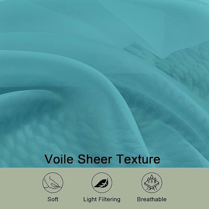 OWENIE Sheer Curtains 84 Inches Long 2 Panels Set, Sheer Turquoise Curtains for Living Room Bedroom 59 Inch Extra Wide, Modern Voile Filmy Rod Pocket Drapes, 2 Pcs, Each 59 W x 84L, Turquoise