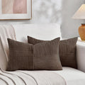 Fancy Homi 2 Packs Dark Brown Lumbar Decorative Throw Pillow Covers 16x26 Inch for Living Room Couch, Rustic Farmhouse Boho Home Decor, Soft Striped Corduroy Rectangle Accent Cushion Case 65x40 cm