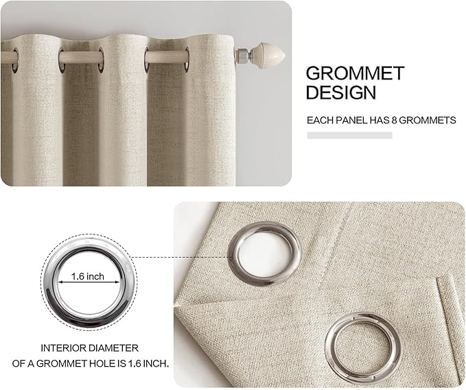 MIULEE Linen Curtains for Bedroom 100% Blackout Thermal Insulated Stone Grommet Room Darkening Curtains & Drapes Fall Decor for Living Room Nursery 52 x 45 Inch (2 Panels)