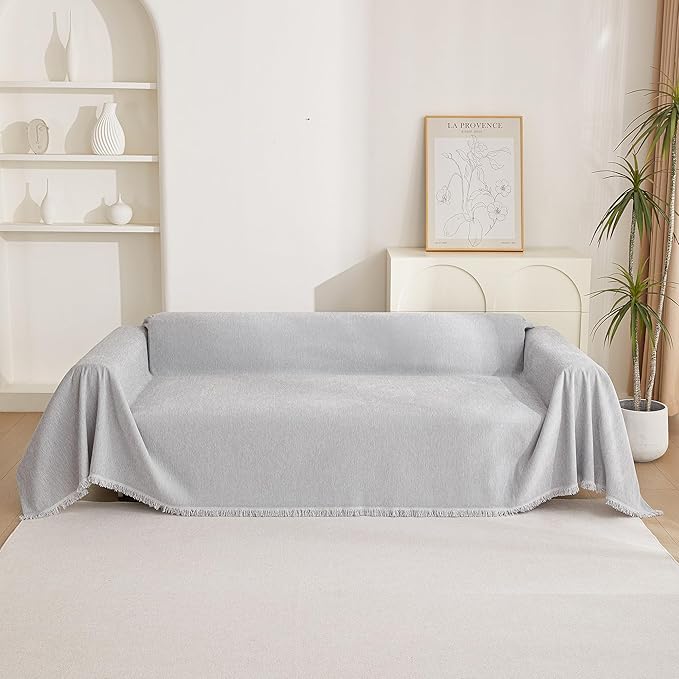 MYSKY HOME Sofa Cover for Dogs Washable for Loveseat, Boho Couch Cover Cover for Sofa, Couch Cover Blanket Soft Thick Durable Tassel Sofa Slipcovers Furniture Protector, 71"x 118", Light Gery