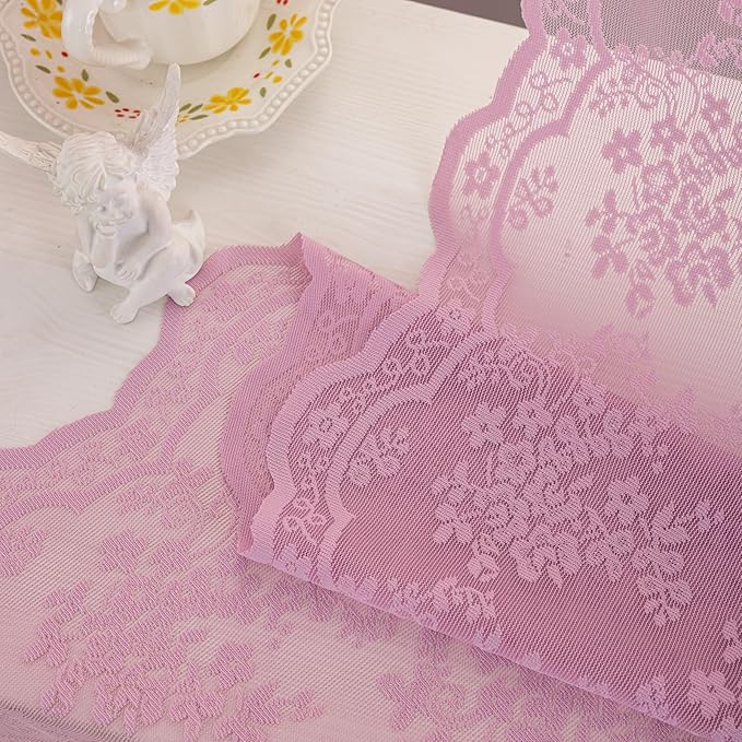 YJ YANJUN Vintage Lace Curtains 96 Inches Long-Victorian Floral Pattern Lilac Sheer Curtain Panels for Living Room Bedroom,Light Filtering, Cute Girls Drapes 2 Panels 52W x 96L Purple Blush