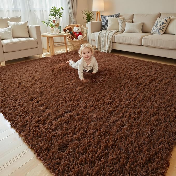Rugs for Living Room 6x9, Alfombras para Salas Shag Large Plush Soft Area Rug, Shaggy Carpets for Bedroom, Kids Boys Girls Home Decor Aesthetic(Coffee, 6 x 9)
