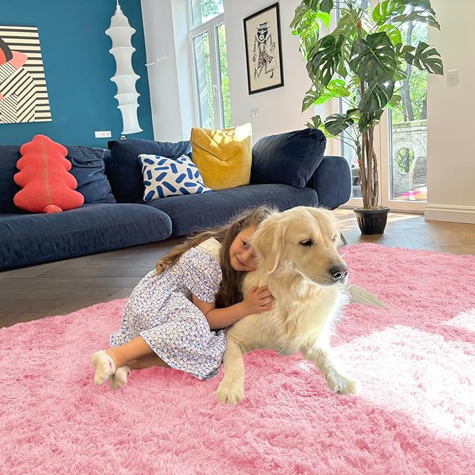 OLANLY 2x6 Machine Washable Runner Rugs for Hallway, Soft Fluffy Shaggy Bedside Rugs for Bedroom, Living Room, Indoor Floor Carpet for Kids Girls and Boys, Nursery Rooms, Home Decor Aesthetic, Pink
