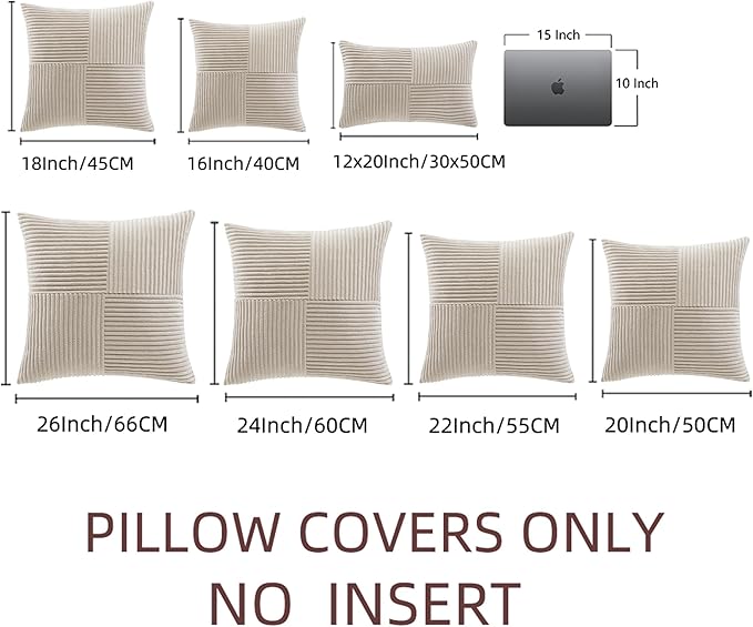 Fancy Homi 2 Packs Neutral Taupe Lumbar Decorative Throw Pillow Covers 12x20 Inch for Living Room Couch Bed Sofa, Farmhouse Home Decor, Soft Striped Corduroy Rectangle Accent Cushion Case 30x50 cm