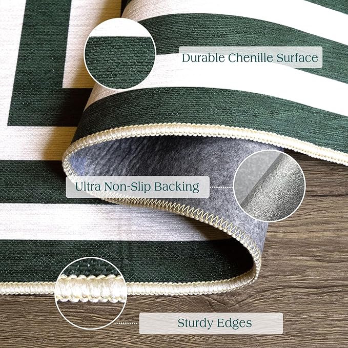 Front Door Mat Outside Entrance - 2x3 Green White Non-Slip Washable Doormat Indoor Outdoor Entrance Geometric Bordered Rug Small Throw Rugs for Entryway Bedroom Kitchen Front Porch Decor