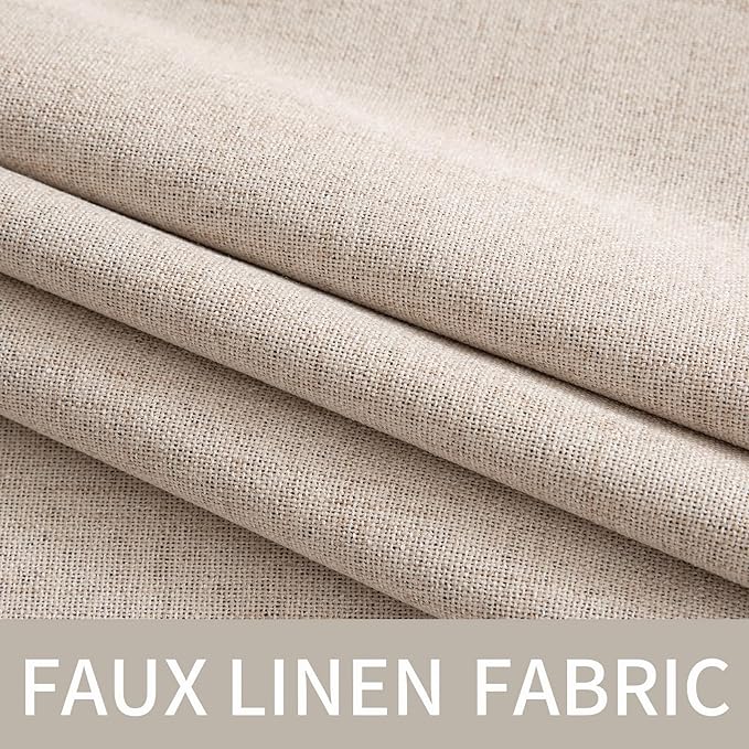 MIULEE Linen Textured Curtains for Bedroom Solid 100% Blackout Thermal Insulated Natural Beige Grommet Room Darkening Curtains & Drapes Luxury Decor for Living Room Nursery 52 x 48 Inch (2 Panels)