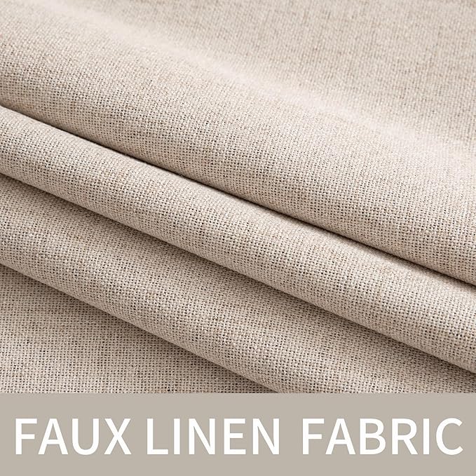 MIULEE 100% Blackout Linen Textured Curtains for Bedroom Solid Thermal Insulated Natural Beige Grommet Room Darkening Curtains & Drapes Luxury Decor for Living Room Nursery 52 x 96 Inch (2 Panels)