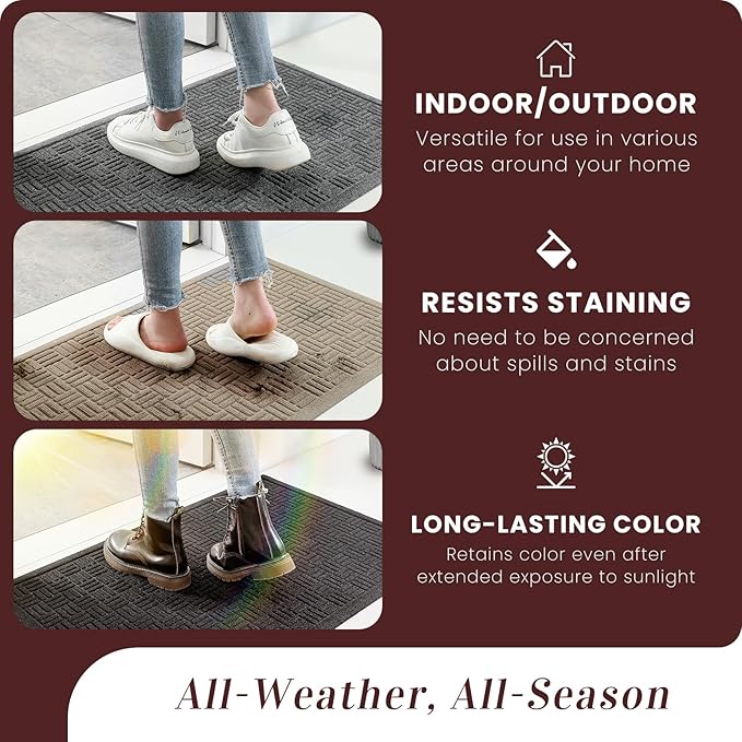 Mibao Front Door Mat Indoor Outdoor Entrance, Dirt Trapping Waterproof All-Season, All-Weather Doormat, Non-Slip Durable Natural Rubber Low Profile Easy Clean Patio Entrance Mat, 36" x 24", Black