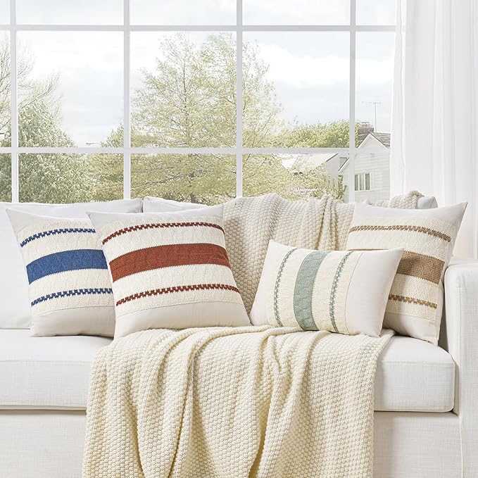 Fancy Homi Set of 1 Boho Neutral Decorative Throw Pillow Cover 16x16 Inch for Couch Bed Sofa, Aesthetic Modern Organic Farmhouse Home Decor, Soft Cotton Cute Accent Macrame Woven Tan Cushion Case