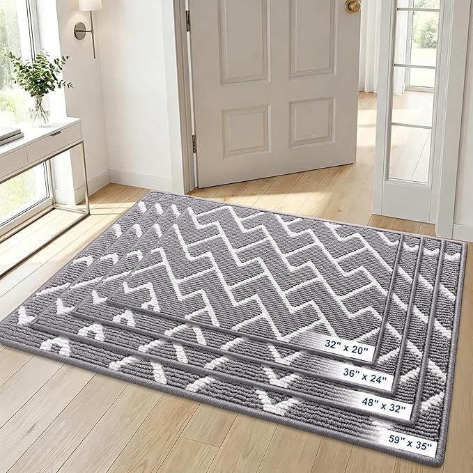 OLANLY Front Door Mat, Non-Slip Rubber Backing, Dirt Resistant and Absorbent, Washable, Easy to Clean Low-Profile Indoor Doormat for Back Door, Entryway, Inside Entrance, 48x32, Grey