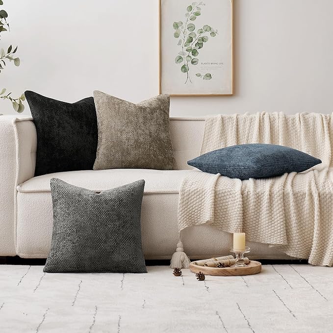 MIULEE Pack of 2 Couch Throw Pillow Covers 18x18 Inch Coastal Navy Blue Modern Boho Accent Decorative Pillow Covers Soft Chenille Farmhouse Cushion Covers for Home Decor Bed Sofa Living Room