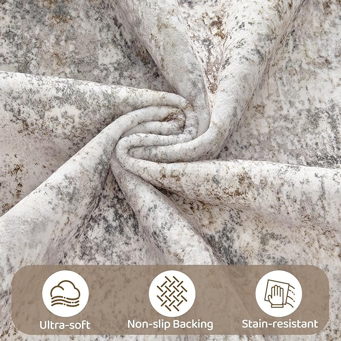 UERMEI 8x10 Area Rug Living Room Rugs - Washable Neutral Modern Abstract Soft Thin Large Rug Indoor Floor No Slip Rug Carpet for Bedroom Under Dining Table Home Office Decor - Brown Grey