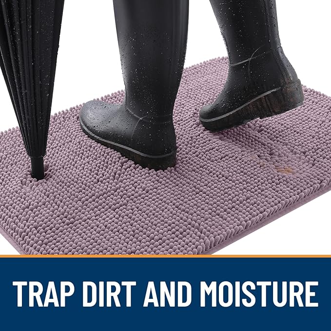 OLANLY Dog Door Mat for Muddy Paws 35x24, Absorbs Moisture and Dirt, Absorbent Non-Slip Washable Doormat, Quick Dry Chenille Mud Mat for Dogs, Entry Indoor Entryway Carpet for Inside Floor, Deep Plum
