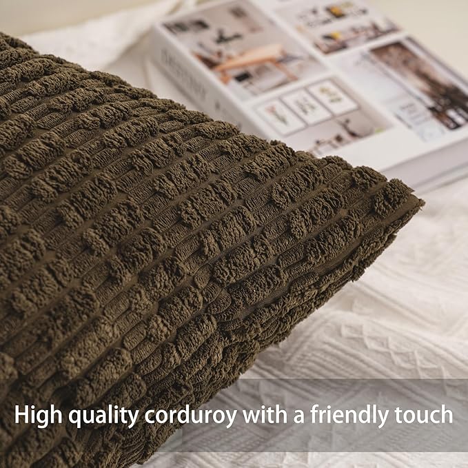Pack of 2 Corduroy Decorative Throw Pillow Covers 20x20 InchSoft Striped Pillow Covers Modern Farmhouse Home Decor for Sofa Living Room Couch Bed（Green）