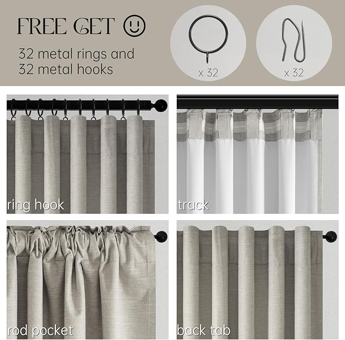 Topfinel 92 Inch Linen 100% Blackout Curtains 2 Panels for Living Room Bedroom Thermal Insulated Total Black Out Linen Drapes with Back Tab Room Darkening Flax Grey Window Curtains 92 inches Long