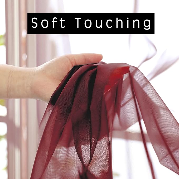 OWENIE Burgundy Red Sheer Curtains 72 Inches Long 2 Panels Set, Transparent Voile Sheer Curtain Rod Pocket Gauze Drapes for Living Room Bedroom Window Sliding Glass Door Treatment, Each 42 x 72 Inch