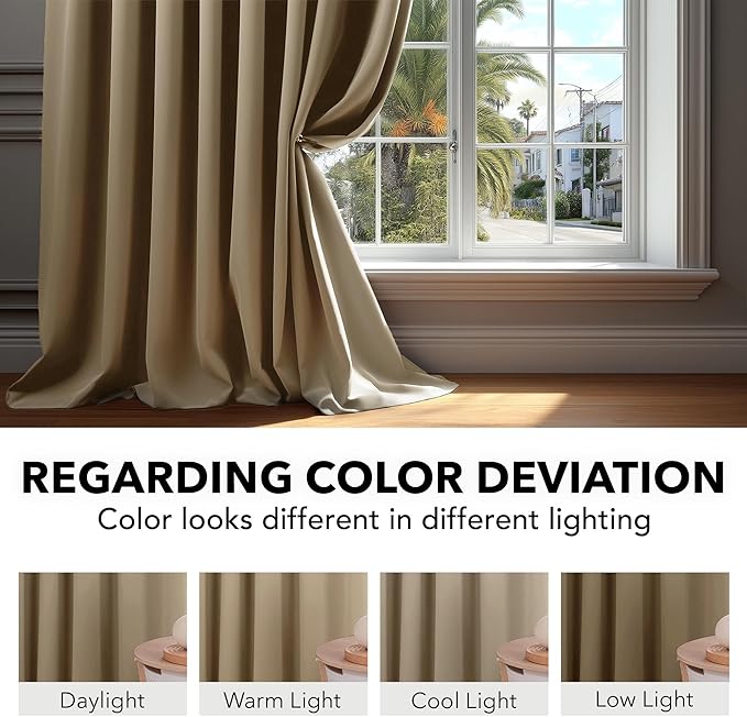 Deconovo Blackout Curtains, Thermal Insulated, W42 x L72 2 Panels, Back Tab, Machine Washable, Room-Darkening Drapes for Bedroom/Living Room Khaki