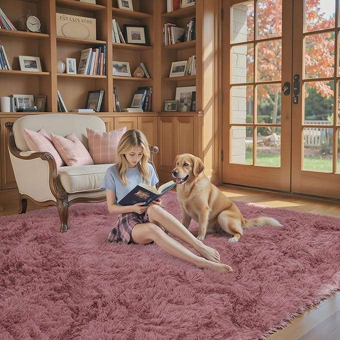 Area Rugs 9x12 Living Room, Shaggy Carpet Soft Plush Furry Bedside Rug Large Area Rugs for Bedroom Kids Girls Boys Home Decor Anti Slip(9 x 12, Blush)