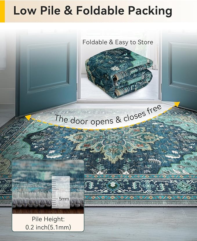 Area Rugs 2'6''x4' Kitchen Rugs Entry Rug Small Rugs for Entryway Kitchen Bathroom Door Mat Indoor Entrance,Washable Non Slip, Teal Green Lake Blue Turquoise