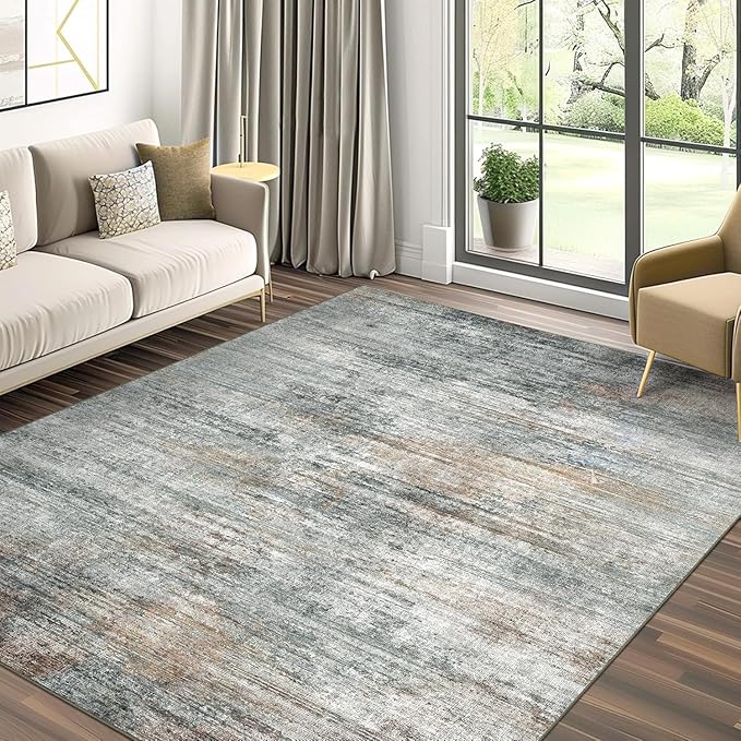 BEIMO Area Rugs 10x14 for Living Room Bedroom, Modern Abstract Machine Washable Rug, Large Soft Low Pile Floor Cover with Non Slip Backing for Dining Room, Ash Gray Brown