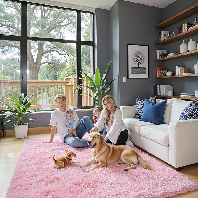 3x5 Rug, Bedside Preppy Dorm Area Rug, College Essentials Small Carpets for Bedroom, Anti Slip Fluffy Pink Living Room Rugs Home Decor Aesthetic(3 x 5, Pink)