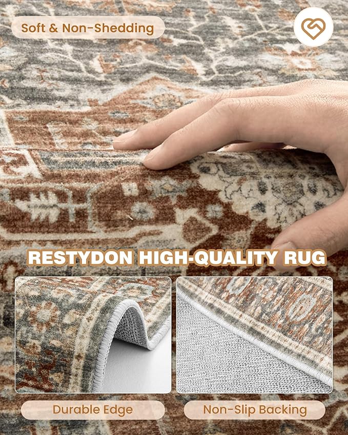 Kitchen Runner Rug Non Slip Washable 2.5x10, Soft Ultra-Thin Entryway Rug Runners for Hallways, Carpet Runner for Living Room,Kitchen, Laundry, Bathroom(Grey/Brown/Tan,2.5'x10')