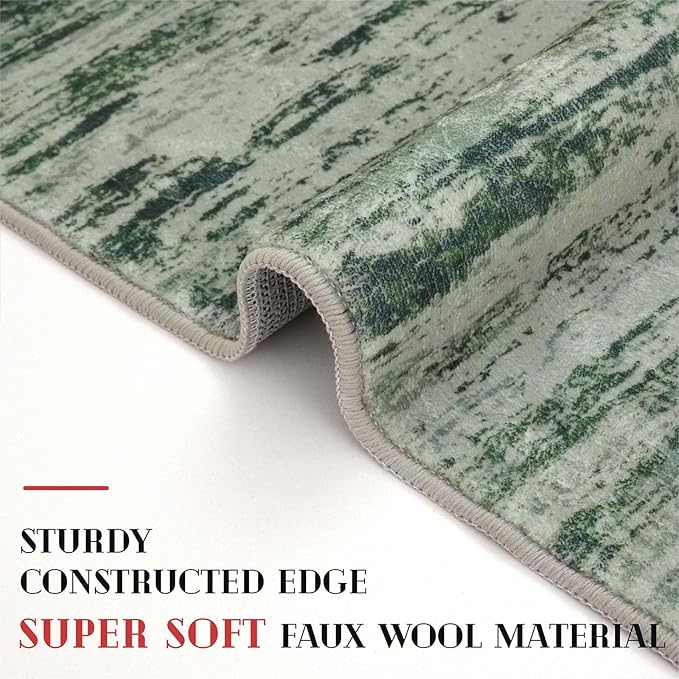 Lansny Modern Abstract Entryway Rug Indoor 2x3 Washable Rug Non-Slip Soft Small Area Rug Forest Green Kitchen Mats Thin Print Faux Wool Floor Carpet Throw Rugs for Entrance Bedroom