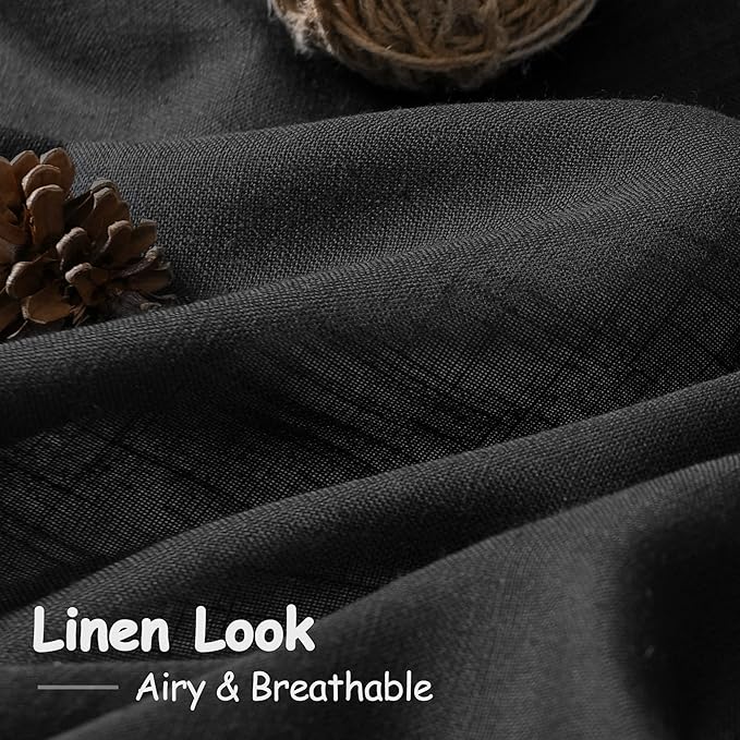 Linen Black Curtains 135 inch Extra Long for Living Room Back Tab Light Filtering Semi Sheer Drapes Modern Farmhouse Coastal Decor Cotton Textured Curtain for Floor to Ceiling High Window 52x135