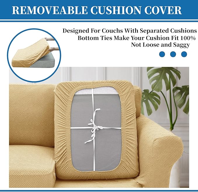 XINEAGE 2026 New 2 Pieces Chair Covers with Arms Super Stretch Chair Slipcover for Living Room Pet Dog Universal Slip Cover Anti Slip Armchair Furniture Protector (Beige), 31"-46"(1 Cushion)
