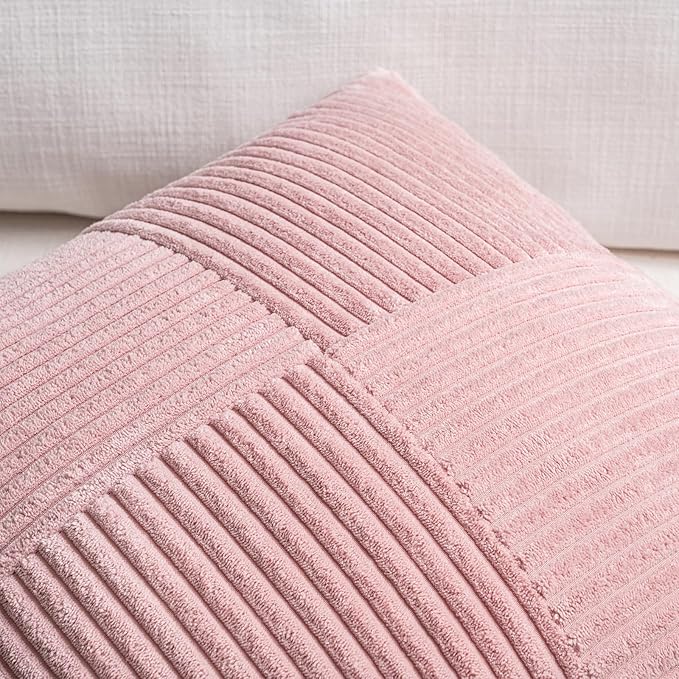 Fancy Homi 2 Packs Blush Pink Lumbar Decorative Throw Pillow Covers 16x26 Inch for Living Room Couch Bed, Rustic Farmhouse Boho Home Decor, Soft Striped Corduroy Rectangle Accent Cushion Case 65x40 cm