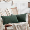 Fancy Homi Set of 2 Dark Green Lumbar Decorative Throw Pillow Covers 14x22 Inch for Living Room Couch Bed, Boho Farmhouse Forest Green Home Decor, Soft Corduroy Corss Patchwork Cushion Case