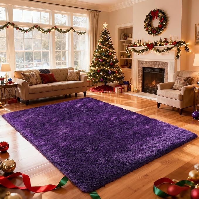9X12 Large Shag Area Rugs for Living Room Bedroom,Big Soft Purple Fluffy Rug for Bedroom Dorm, Indoor Carpet Nursery Rugs for Kids Girls Room Home Decor,Purple