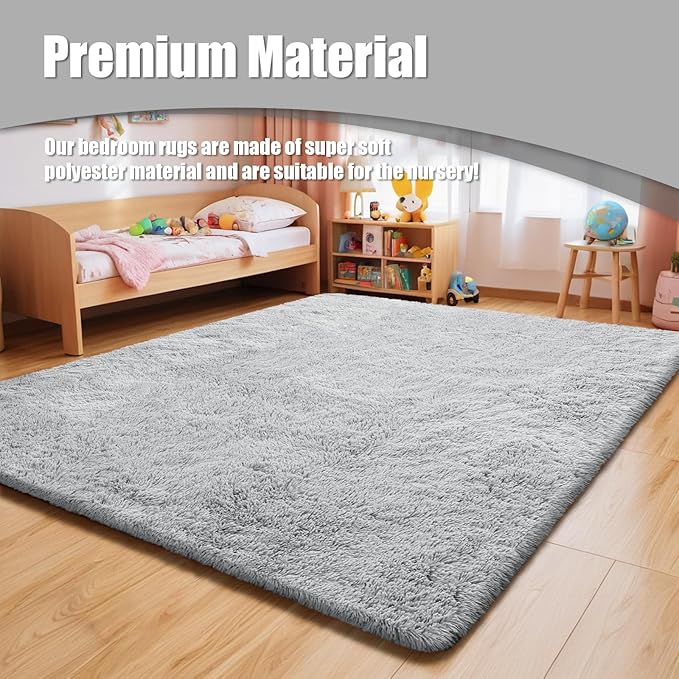 8x10 Fluffy Area Rugs for Living Room,Shag Area Rug for Bedroom,Grey Soft Fuzzy Rug Non-Shedding Indoor Plush Carpet for Kids Bedroom Nursery Home Decor