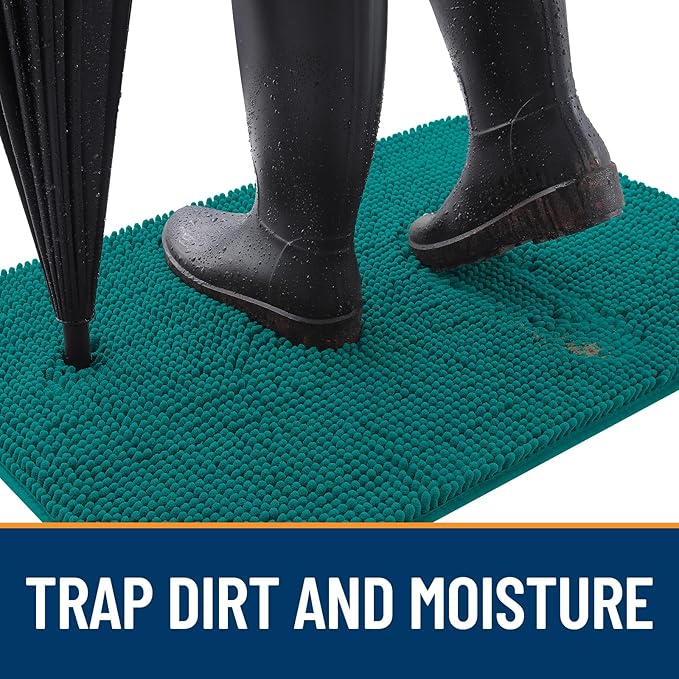 OLANLY Dog Door Mat for Muddy Paws 34x21, Absorbs Moisture and Dirt, Absorbent Non-Slip Washable Doormat, Quick Dry Chenille Mud Mat for Dogs, Entry Indoor Entryway Carpet for Inside Floor, Lake Blue