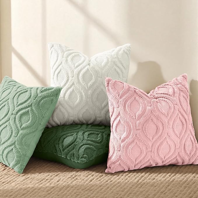 decorUhome Throw Pillow Covers 12x20 Inch Set of 2, Soft Plush Faux Wool Sage Green Solid Couch Pillow Covers, Accent Farmhouse Neutral Rectangle Pillow Cases for Sofa Bed Living Room