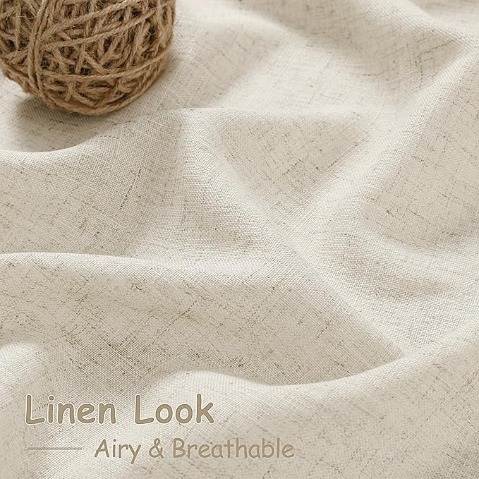 Nanspring Vanilla Linen Curtains 84 Inches Long for Living Room Light Filtering Semi Sheer Curtain Back Tab Modern Farmhouse Decor Elegant Luxury Coastal Drapes for Bedroom Office 52x84,2 Panels