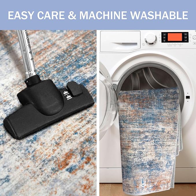 IOHOUZE Abstract Runner Rug 3x10 Ft Washable Runners for Hallways, Non Slip Kitchen Runner Printed Faux Wool Entryway Runner Indoor, Modern Abstract Floor Carpet for Hall Bedroom, Blue Rust