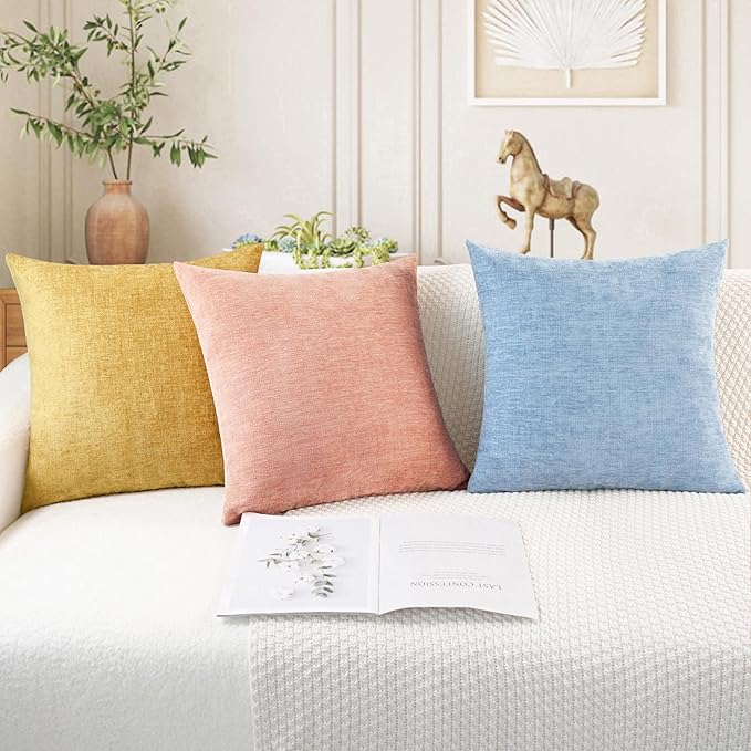 CaliTime Throw Pillow Covers Decorative 18 X 18 Inches Pack of 4 Cozy Chenille Cushion Cases for Couch Sofa Bed Living Room Home Baby Blue