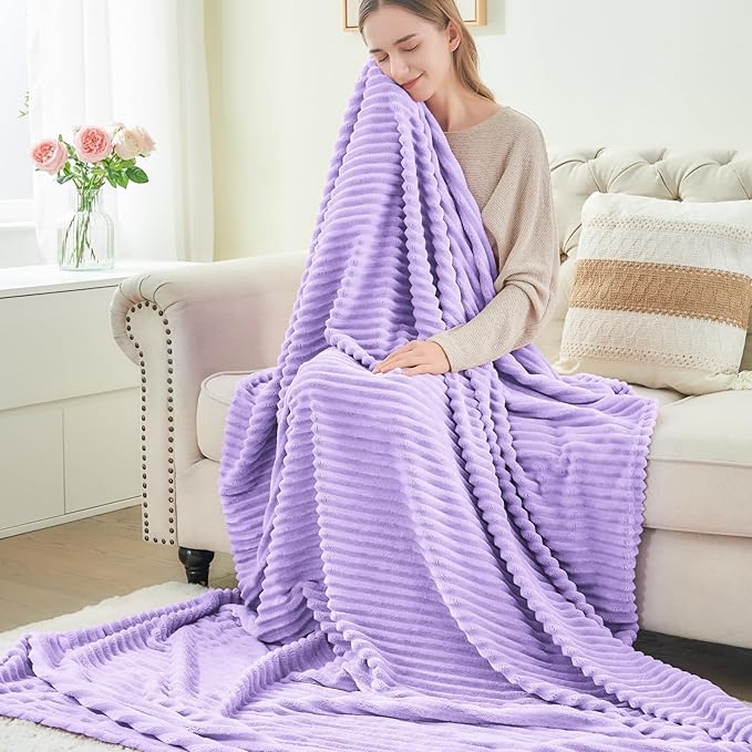 BEDELITE Fleece Blanket Twin Size – 3D Ribbed Jacquard Soft and Warm Decorative Fuzzy Blankets – Cozy, Fluffy, Plush Lightweight Throw Blankets for Couch, Bed, Sofa(Pastel Lilac, 60x80 inches)