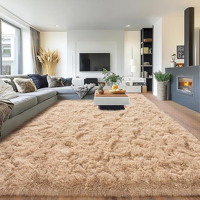 Pionblank Large Area Rug for Living Room 10x14, Fuzzy Modern Shag Rug, Fluffy Plush Non Slip Soft Furry Carpet for Bedroom Kids Room Nursery Teens Dorm Home Decor, Camel