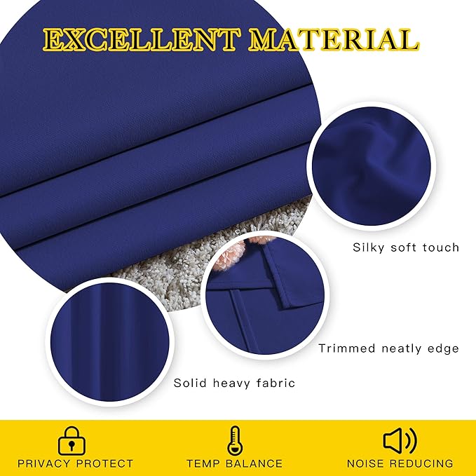 NICETOWN Blackout Living Room Curtains Extra Wide, Triple Weave Grommet Top Thermal Insulated Window Treatment Light Blocking Panels for Patio/Porch (Navy Blue, W80 x L84, Set of 2)