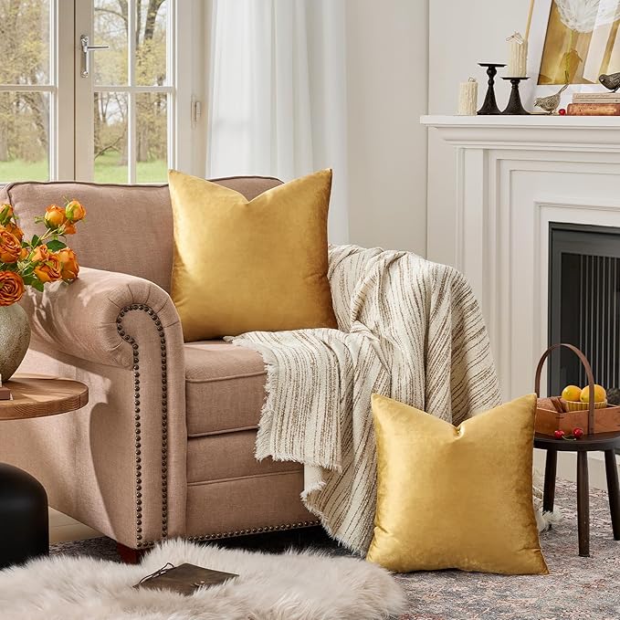 GIGIZAZA Golden Throw Pillow Covers 26x26 Decorative Velvet Cushion Covers Pack of 2 Pillowcase for Sofa