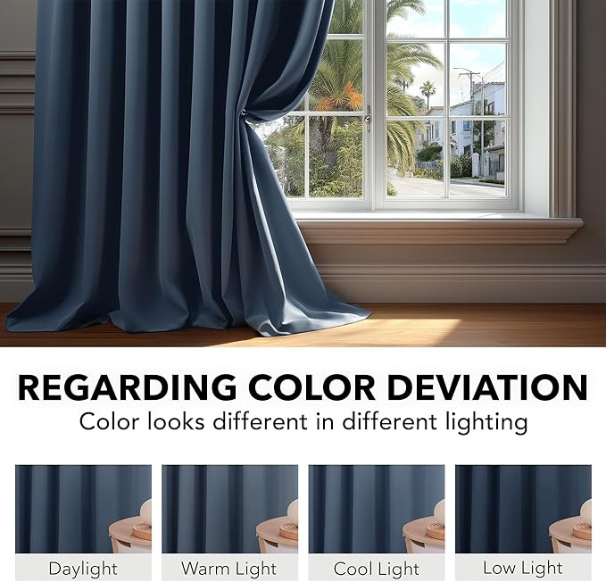 Deconovo Blackout Curtains, Thermal Insulated, W70 x L95 2 Panels, Back Tab, Machine Washable, Room-Darkening Drapes for Bedroom/Living Room Stone Blue
