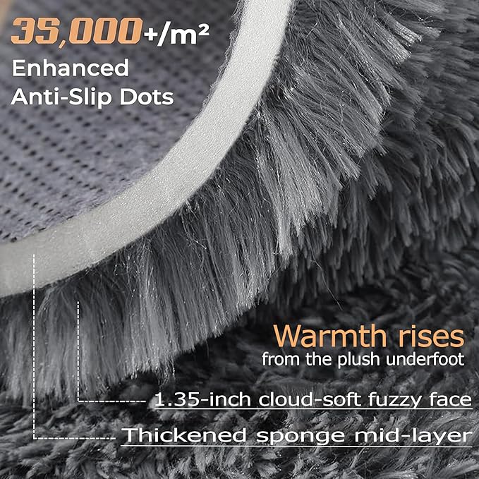 2x6 Runner Rug for Bedroom: Fluffy Shag Soft Washable Rugs Small Fuzzy Plush Indoor Carpet for Hallway Bedside Dorm Kids Girls Boys Room (Dark Grey, 2'x6')