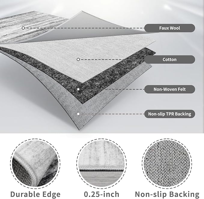 3x12 Washable Hallway Runner Rug: Extra Long Runners for Entryway Living Room Dining Room - Stain and Water Resistant Rugs with Non-Slip Backing - Soft Low-Pile Carpet 12ft Grey