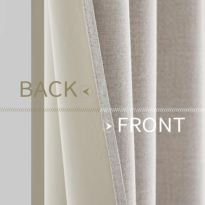 MIULEE 100% Blackout Linen Textured Curtains for Bedroom Solid Thermal Insulated Ivory Grommet Room Darkening Curtains & Drapes Luxury Decor for Living Room Nursery 62 x 96 Inch (2 Panels)