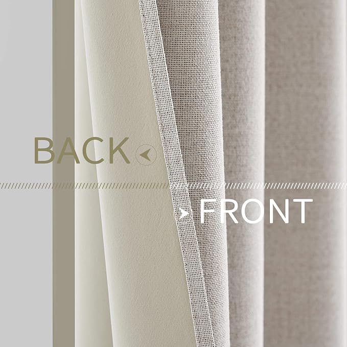 MIULEE 100% Blackout Linen Textured Curtains for Bedroom Solid Thermal Insulated Ivory Grommet Room Darkening Curtains & Drapes Luxury Decor for Living Room Nursery 52 x 120 Inch (2 Panels)