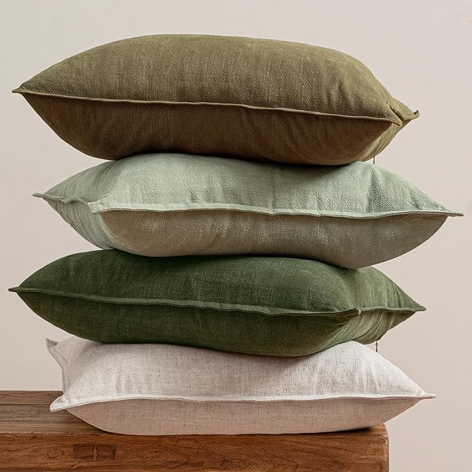 MIULEE Green and White Pillow Covers Pack of 4 Decorative Natural Solid Throw Pillow Covers Soft Accent Boho Farmhouse Couch Pillowcases Modern Spring Decor for Living Room Bed Sofa 20x20 Inch